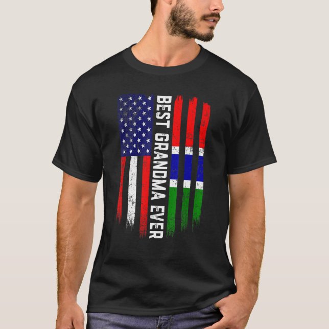 Amerikanische Flagge und Gambia-Flagge Beste Oma-E T-Shirt (Vorderseite)