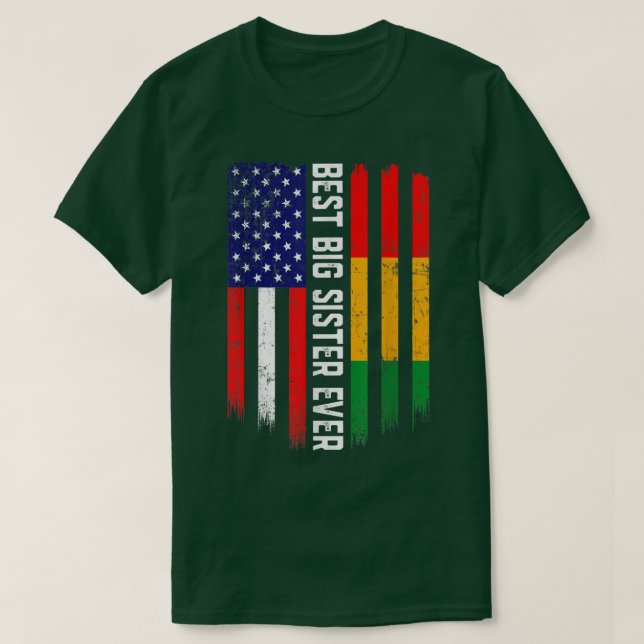Amerikanische Flagge und Guinea Flag Beste Big Sis T-Shirt (Design vorne)
