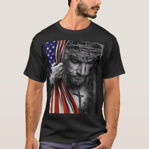 Amerikanische Flagge und Jesus glückliche Unabhäng T-Shirt