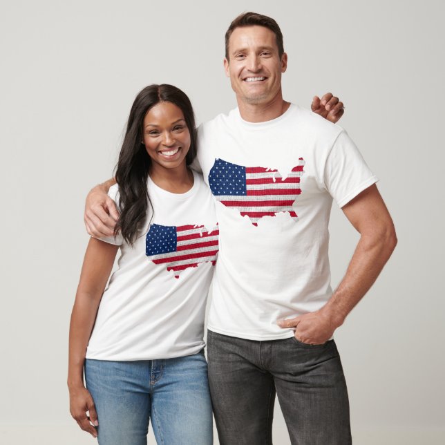 Amerikanische Flagge und Karte T-Shirt (Unisex)