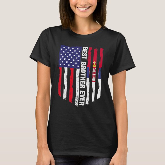 Amerikanische Flagge und Serbienflagge Bester Brud T-Shirt (Vorderseite)