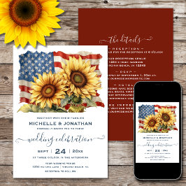 Amerikanische Flagge und Sonnenblumen Einladung