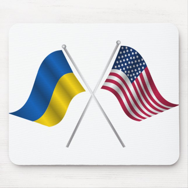 Amerikanische Flagge und ukrainische Flagge Mousepad (Vorne)