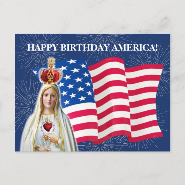 Amerikanische Flagge Unsere Lady von Fatima Firewo Postkarte (Vorderseite)