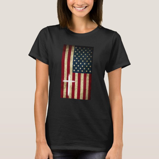 Amerikanische Flagge USA Cross Christlich Faith Pa T-Shirt (Vorderseite)