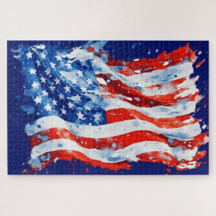 Amerikanische Flagge USA Wasserfarbe 4. Juli Puzzle