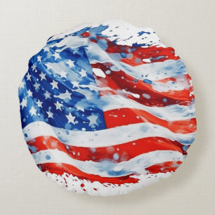 Amerikanische Flagge USA Wasserfarbe 4. Juli Rundes Kissen