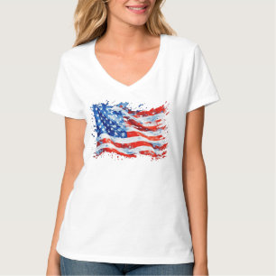 Amerikanische Flagge USA Wasserfarbe 4. Juli T-Shirt