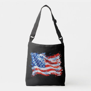 Amerikanische Flagge USA Wasserfarbe 4. Juli Tragetaschen Mit Langen Trägern