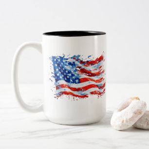 Amerikanische Flagge USA Wasserfarbe 4. Juli Zweifarbige Tasse
