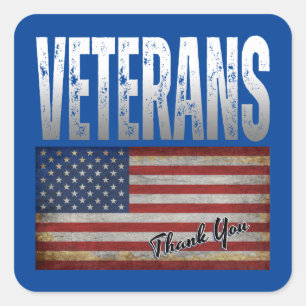AMERIKANISCHE FLAGGE VETERANEN DANKE 4. JULI   QUADRATISCHER AUFKLEBER
