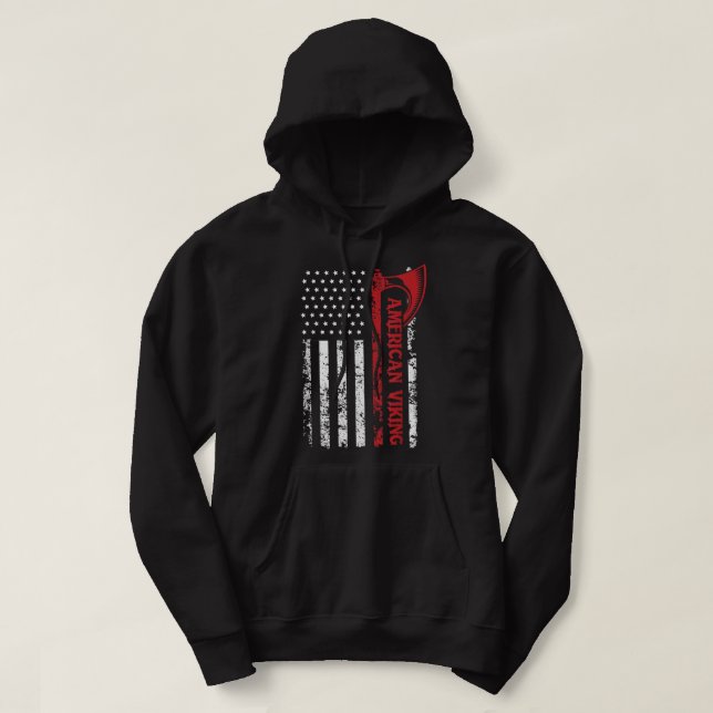 Amerikanische Flagge Viking Norseman Odin Thor Hoodie (Design vorne)