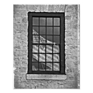 Amerikanische Flagge Vintage-Druck in Schwarz-Weiß Fotodruck