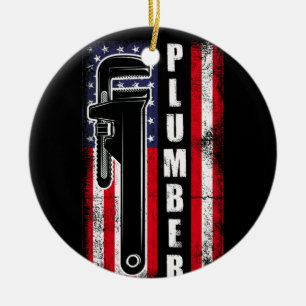 Amerikanische Flagge Vintage-Klempner-Schraubensch Keramik Ornament