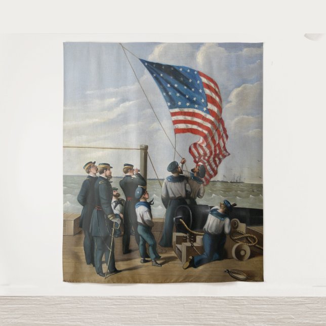 Amerikanische Flagge Vintage Kunst der militärisch Wandteppich (Vorderseite)