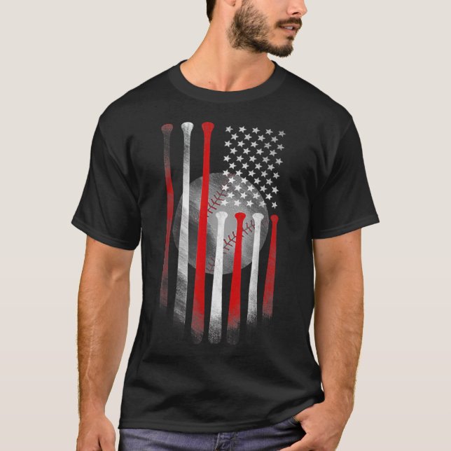 Amerikanische Flagge Vintager Baseball-Tag T-Shirt (Vorderseite)