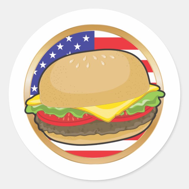 Amerikanische Flagge von Hamburger Runder Aufkleber (Vorderseite)