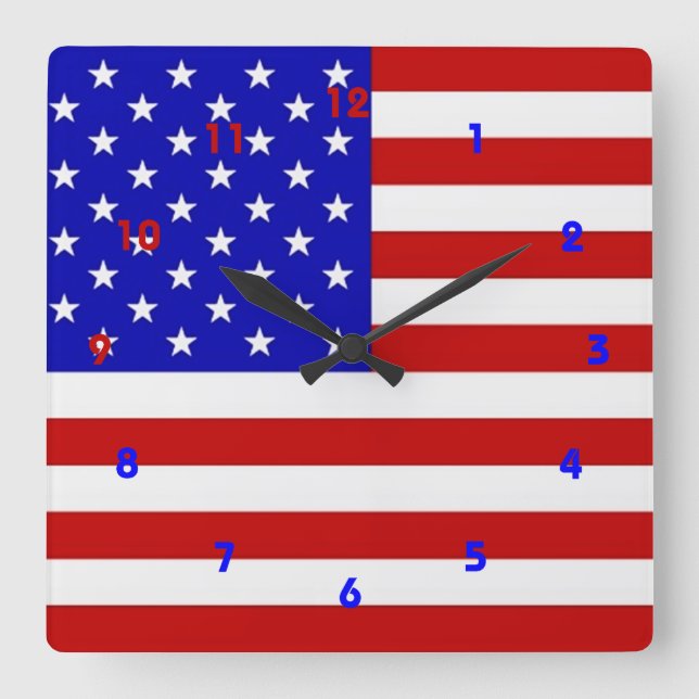Amerikanische Flagge - Wall-Uhr Quadratische Wanduhr (Vorderseite)