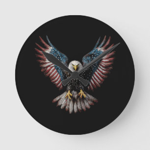 Amerikanische Flagge Weißkopfseeadler 4. Juli USA  Runde Wanduhr