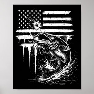 Amerikanische Flagge Wels Fisch Angler Männer Vate Poster