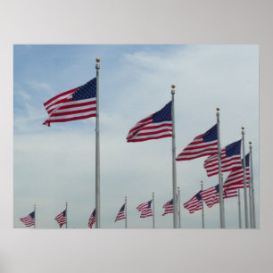 Amerikanische Flaggen am Washington Monument Poster