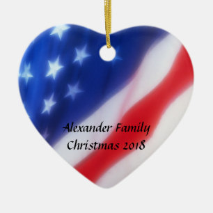 Amerikanische Flaggen-Herz-personalisierte Keramik Ornament
