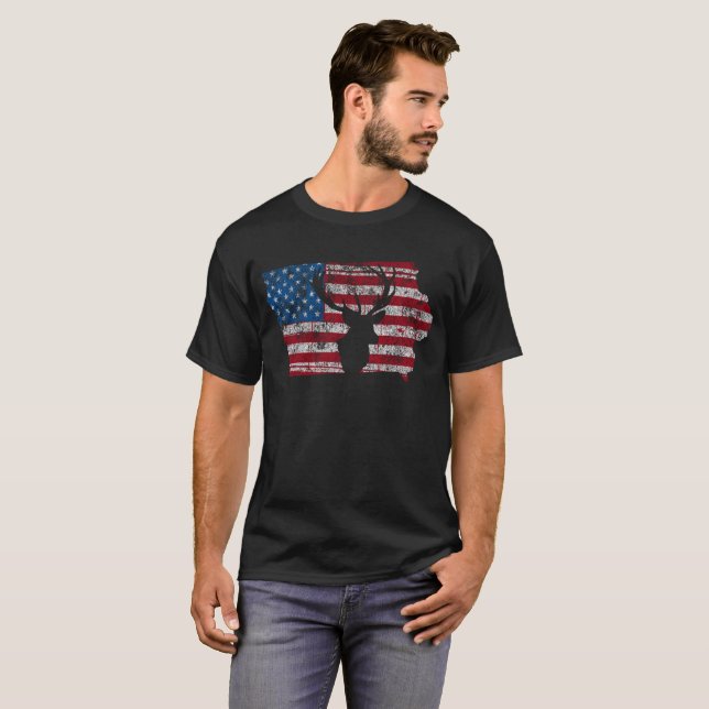 Amerikanische Flaggen-Iowa-Rotwild-Jagd T-Shirt (Vorne ganz)