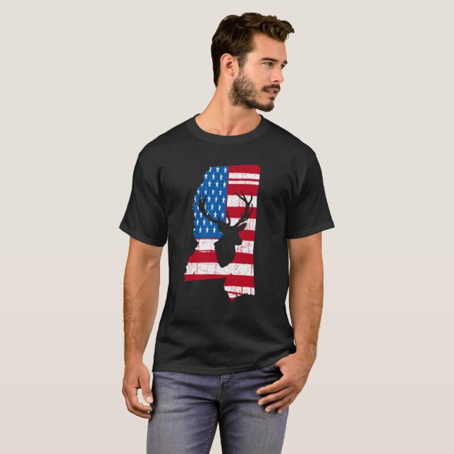 Amerikanische Flaggen-Mississippi-Rotwild-Jagd-T - T-Shirt (Vorne ganz)