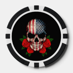 Amerikanische Flaggen-Schädel mit Roten Rosen Pokerchips