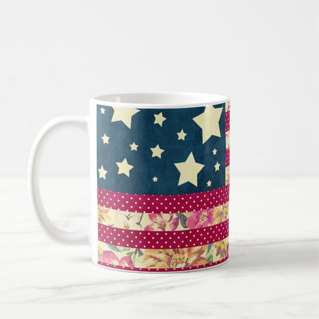 Amerikanische Flaggen-Steppdecke des Shabby Chic-| Kaffeetasse (Links)