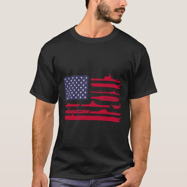 Amerikanische Flaggen- und Marineschiffe - Patriot T-Shirt (Vorderseite)