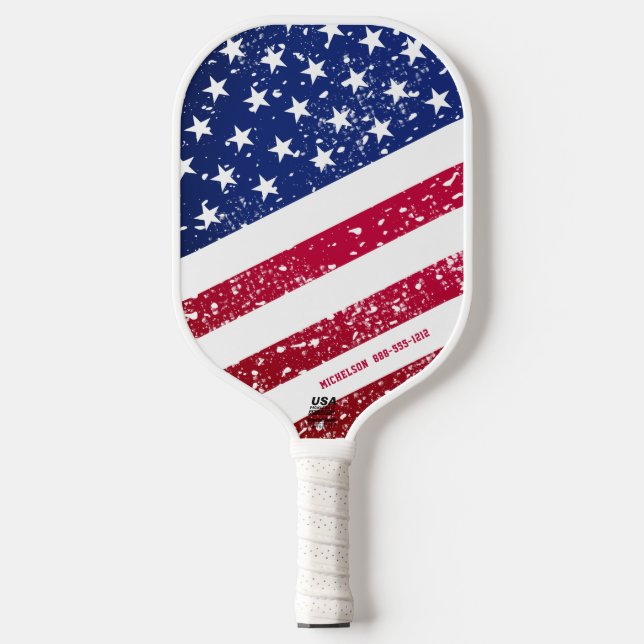 Amerikanische Flaggen und Streifen Personalisiert Pickleball Schläger (Vorderseite)