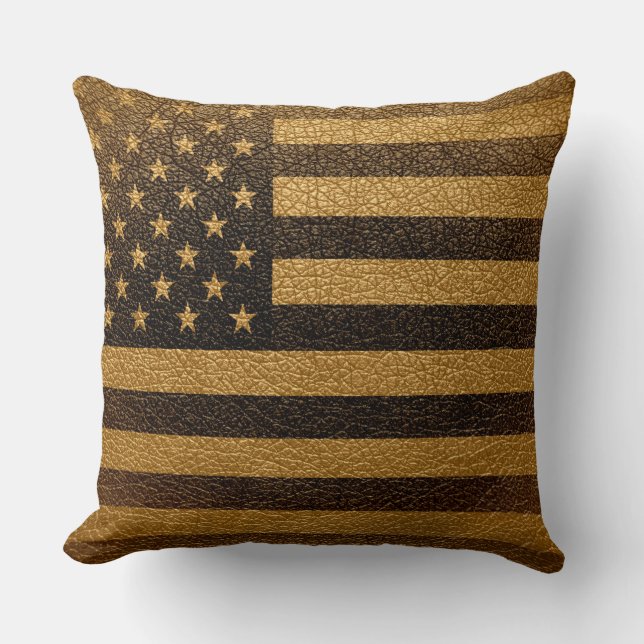 Amerikanische Flaggen-Vintages Leder #2 Kissen (Vorderseite)