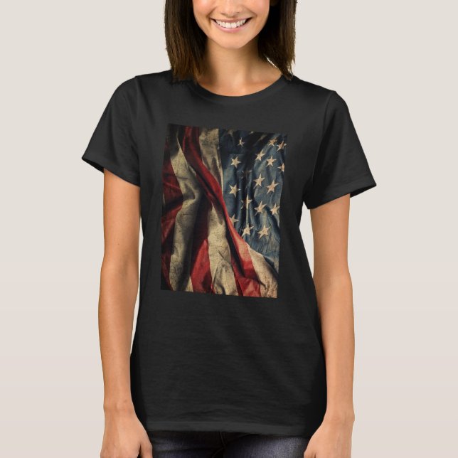Amerikanische Flaggen-Waving-Fabric-Design-Frauen T-Shirt (Vorderseite)
