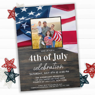Amerikanische Flaggenfamilie Foto 4. Juli Party Einladung