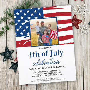 Amerikanische Flaggenfamilie Foto 4. Juli Party Einladungspostkarte