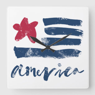 Amerikanische Flaggenfarben Quadratische Wanduhr