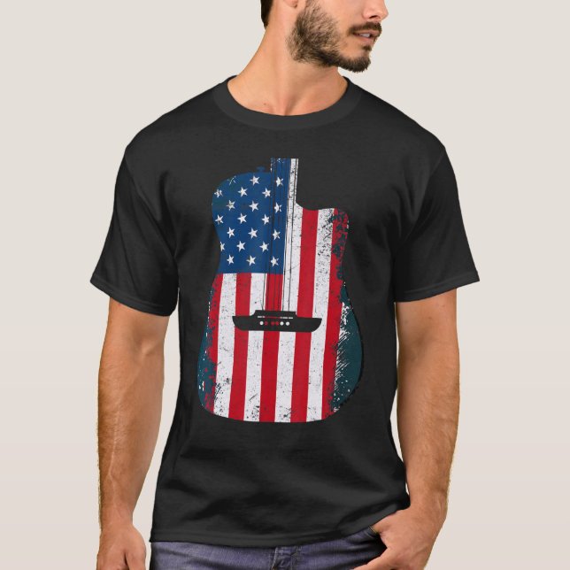 Amerikanische Flaggengitarrist Musiker Vintag USA T-Shirt (Vorderseite)