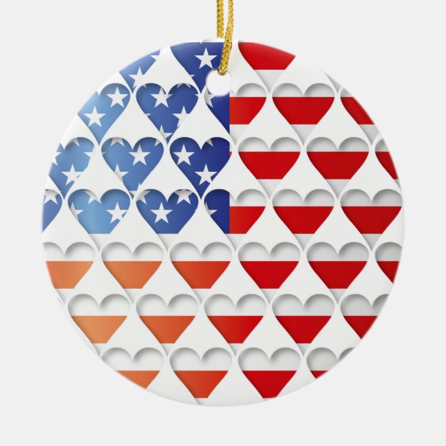 Amerikanische Flaggenherzen Keramik Ornament (Vorne)