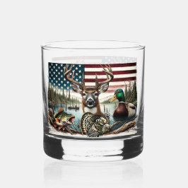 Amerikanische Flaggenjagd und Fischerei Whiskyglas