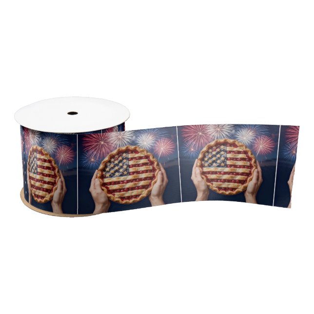 Amerikanische Flaggenkruste auf einem Kirschkuchen Satinband (Spule)