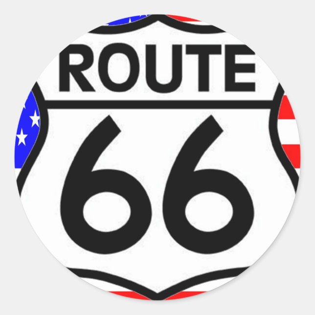 Amerikanische Flaggenroute 66 Schildsteine und Str Runder Aufkleber (Vorderseite)