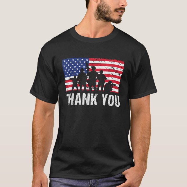 Amerikanische Flaggensoldaten USA Vielen Dank Vete T-Shirt (Vorderseite)