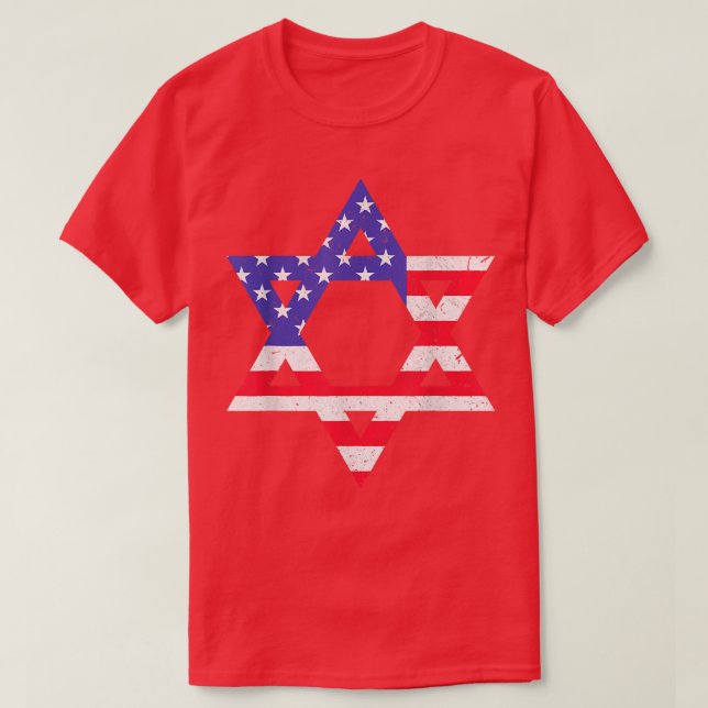 Amerikanische Flaggenstern von David Jewish Hanukk T-Shirt (Design vorne)