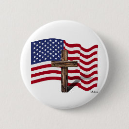Amerikanische Flaggenwinde und geruchtes Kreuz Button