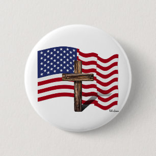 Amerikanische Flaggenwinde und geruchtes Kreuz Button
