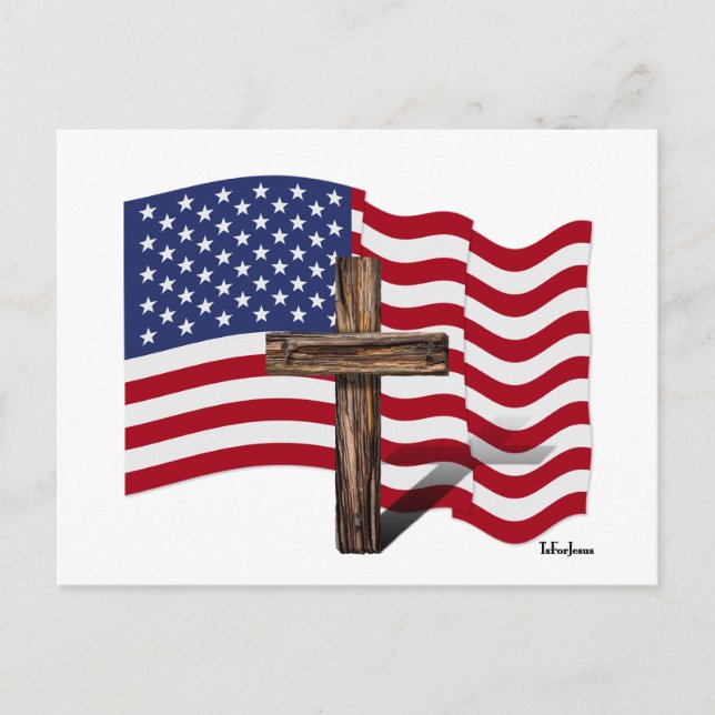 Amerikanische Flaggenwinde und geruchtes Kreuz Postkarte (Vorderseite)