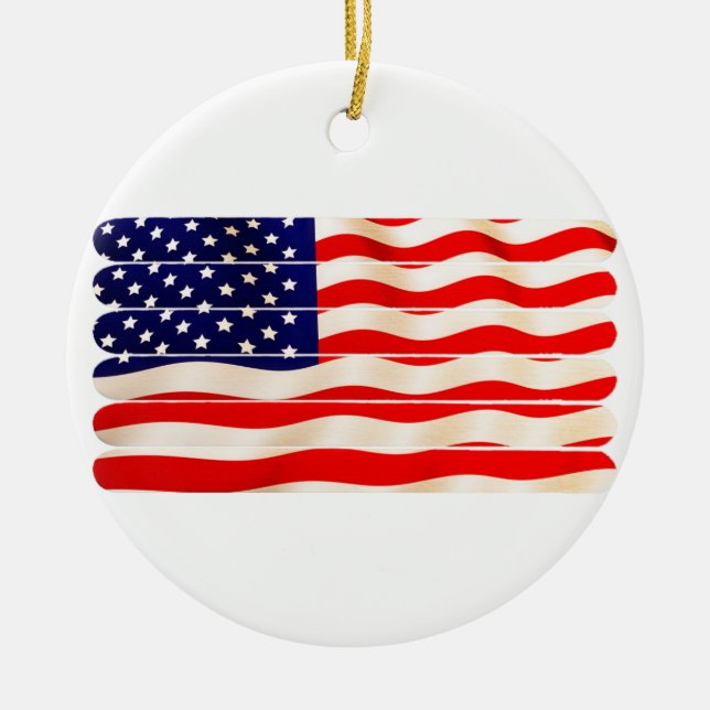 Amerikanische Flaggepopsicle-Stock Folkart Keramikornament (Vorne)
