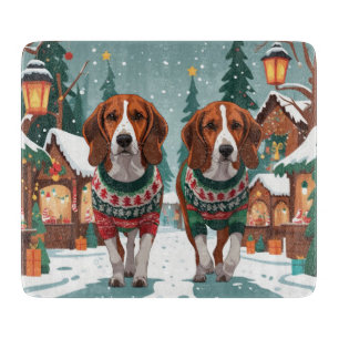 Amerikanische Foxhound-Hunde Weihnachten Schnee Ur Schneidebrett