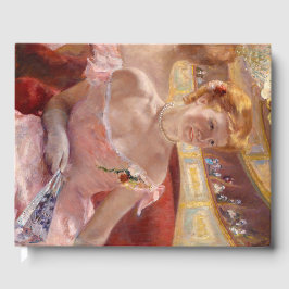 Amerikanische Frau mit Perlenschmuck und rosa Klei Gästebuch